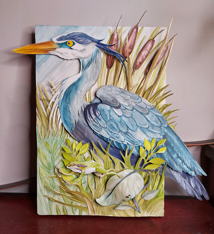 Blue heron papercut